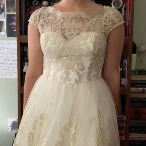 Chi Chi London white and gold embroidered dress